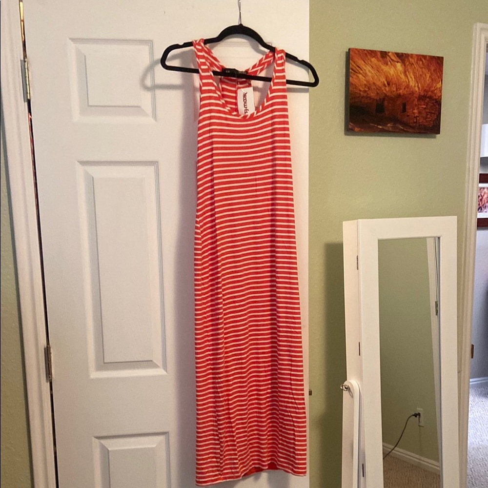 Red and White Striped Maxi Dress